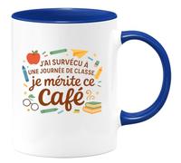 quotedazur - MugJ'ai survécu à une journée de classe, je mérite ce café - Tasse Cadeau Maître d'école Homme - Bleu/Céramique