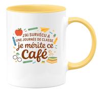quotedazur - MugJ'ai survécu à une journée de classe, je mérite ce café - Tasse Cadeau Maître d'école Homme - Jaune/Céramique