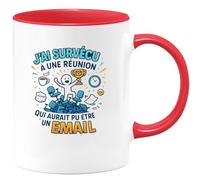 quotedazur - Mugj'ai survécu à une réunion qui aurait pu être un email - Tasse Cadeau Humour Homme - Rouge/Céramique