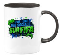 quotedazur - Mugj'ai une vie sociale... sur fifa - Tasse Cadeau Humour Jeux Vidéos Gamer Homme - Noir/Céramique