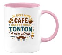 quotedazur - MugJe bois mon café dans ce mug de tonton d'exception - Tasse Cadeau Tonton Homme - Rose/Céramique