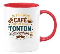quotedazur - MugJe bois mon café dans ce mug de tonton d'exception - Tasse Cadeau Tonton Homme - Rouge/Céramique