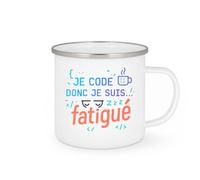 quotedazur - MugJe code donc je suis... fatigué - Tasse Cadeau Développeur informatique Homme - Blanc/Emaillé