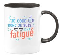 quotedazur - MugJe code donc je suis... fatigué - Tasse Cadeau Développeur informatique Homme - Noir/Céramique
