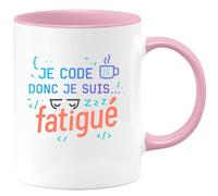 quotedazur - MugJe code donc je suis... fatigué - Tasse Cadeau Développeur informatique Homme - Rose/Céramique