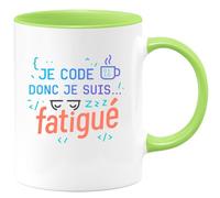 quotedazur - MugJe code donc je suis... fatigué - Tasse Cadeau Développeur informatique Homme - Vert/Céramique