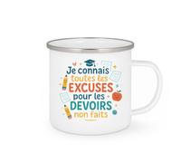 quotedazur - MugJe connais toutes les excuses pour les devoirs non faits - Tasse Cadeau Maître d'école Homme - Blanc/Emaillé