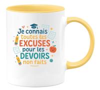 quotedazur - MugJe connais toutes les excuses pour les devoirs non faits - Tasse Cadeau Maître d'école Homme - Jaune/Céramique