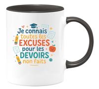 quotedazur - MugJe connais toutes les excuses pour les devoirs non faits - Tasse Cadeau Maître d'école Homme - Noir/Céramique