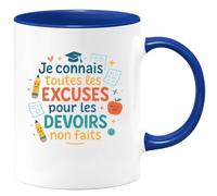 quotedazur - MugJe connais toutes les excuses pour les devoirs non faits - Tasse Cadeau Maître d'école Homme - Bleu/Céramique
