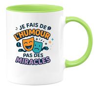 quotedazur - Mugje fais de l'humour, pas des miracles - Tasse Cadeau Humour Homme - Vert/Céramique