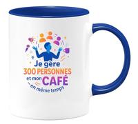 quotedazur - MugJe gère 300 personnes et mon café en même temps - Tasse Cadeau Animateur Homme - Bleu/Céramique