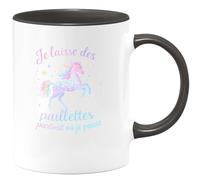 quotedazur - MugJe laisse des paillettes partout où je passe - Tasse Cadeau Licorne Femme - Noir/Céramique