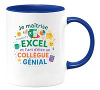 quotedazur - MugJe maîtrise Excel et l'art d'être un collègue génial - Tasse Cadeau Collègue Homme - Bleu/Céramique