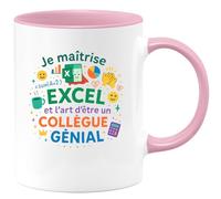 quotedazur - MugJe maîtrise Excel et l'art d'être un collègue génial - Tasse Cadeau Collègue Homme - Rose/Céramique