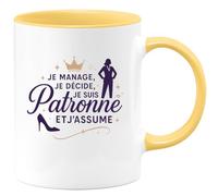 quotedazur - MugJe manage, je décide, je suis Patronne et j'assume - Tasse Cadeau Patronne Femme - Jaune/Céramique
