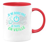 quotedazur - MugJe ne dors pas, je suis en veille - Tasse Cadeau Développeur informatique Homme - Rouge/Céramique