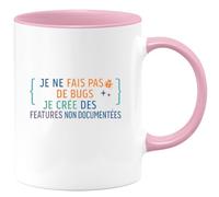 quotedazur - MugJe ne fais pas de bugs, je crée des features non documentées - Tasse Cadeau Développeur informatique Homme - Rose/Céramique