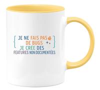 quotedazur - MugJe ne fais pas de bugs, je crée des features non documentées - Tasse Cadeau Développeur informatique Homme - Jaune/Céramique