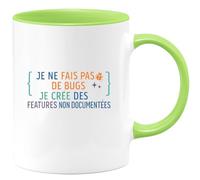 quotedazur - MugJe ne fais pas de bugs, je crée des features non documentées - Tasse Cadeau Développeur informatique Homme - Vert/Céramique