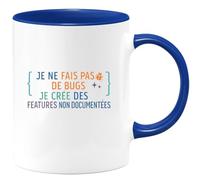 quotedazur - MugJe ne fais pas de bugs, je crée des features non documentées - Tasse Cadeau Développeur informatique Homme - Bleu/Céramique