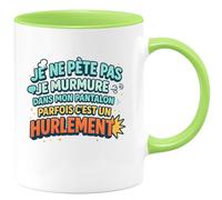 quotedazur - Mugje ne pète pas je murmure dans mon pantalon, parfais c'est un hurlement - Tasse Cadeau Humour Homme - Vert/Céramique