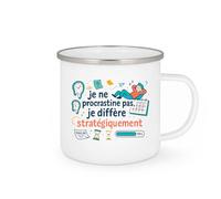 quotedazur - Mugje ne procrastine pas, je diffère stratégiquement - Tasse Cadeau Humour Femme - Blanc/Emaillé