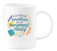 quotedazur - Mugje ne suis pas bordélique, j'ai un rangement créatif - Tasse Cadeau Humour Femme - Blanc/Céramique