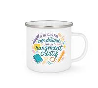 quotedazur - Mugje ne suis pas bordélique, j'ai un rangement créatif - Tasse Cadeau Humour Femme - Blanc/Emaillé