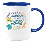 quotedazur - Mugje ne suis pas bordélique, j'ai un rangement créatif - Tasse Cadeau Humour Femme - Bleu/Céramique