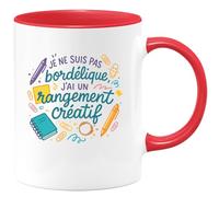 quotedazur - Mugje ne suis pas bordélique, j'ai un rangement créatif - Tasse Cadeau Humour Femme - Rouge/Céramique