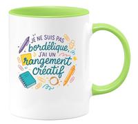 quotedazur - Mugje ne suis pas bordélique, j'ai un rangement créatif - Tasse Cadeau Humour Femme - Vert/Céramique