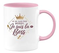 quotedazur - MugJe ne suis pas bossy, je suis la boss - Tasse Cadeau Patronne Femme - Rose/Céramique