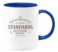 quotedazur - Mugje ne suis pas difficile, j'ai juste des standards que personne n'atteint - Tasse Cadeau Humour Femme - Bleu/Céramique