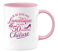 quotedazur - Mugje ne suis pas lunatique, j'ai juste 50 nuances de chieuse - Tasse Cadeau Humour Femme - Rose/Céramique