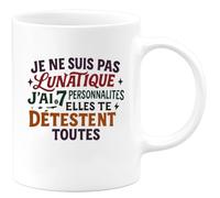 quotedazur - Mugje ne suis pas lunatique, j'ai juste 7 personnalités et elles te détestent toutes - Tasse Cadeau Humour Femme - Blanc/Céramique