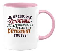 quotedazur - Mugje ne suis pas lunatique, j'ai juste 7 personnalités et elles te détestent toutes - Tasse Cadeau Humour Femme - Rose/Céramique