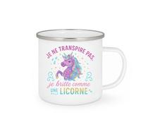 quotedazur - MugJe ne transpire pas, je brille comme une licorne - Tasse Cadeau Licorne Femme - Blanc/Emaillé
