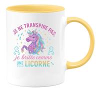 quotedazur - MugJe ne transpire pas, je brille comme une licorne - Tasse Cadeau Licorne Femme - Jaune/Céramique