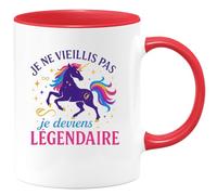 quotedazur - MugJe ne vieillis pas, je deviens légendaire - Tasse Cadeau Licorne Anniversaire Femme - Rouge/Céramique