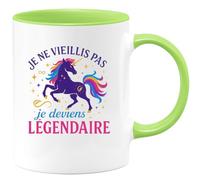 quotedazur - MugJe ne vieillis pas, je deviens légendaire - Tasse Cadeau Licorne Anniversaire Femme - Vert/Céramique