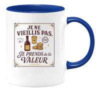 quotedazur - Mugje ne vieillis pas, je prends de la valeur - Tasse Cadeau Humour Anniversaire Homme - Bleu/Céramique