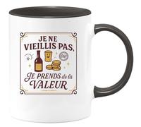 quotedazur - Mugje ne vieillis pas, je prends de la valeur - Tasse Cadeau Humour Anniversaire Homme - Noir/Céramique