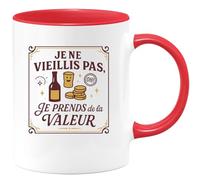 quotedazur - Mugje ne vieillis pas, je prends de la valeur - Tasse Cadeau Humour Anniversaire Homme - Rouge/Céramique