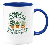 quotedazur - MugJe parle à mes plantes. Elles au moins, elles m'écoutent - Tasse Cadeau Humour Femme - Bleu/Céramique