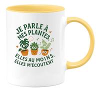 quotedazur - MugJe parle à mes plantes. Elles au moins, elles m'écoutent - Tasse Cadeau Humour Femme - Jaune/Céramique