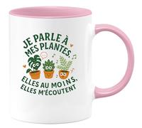 quotedazur - MugJe parle à mes plantes. Elles au moins, elles m'écoutent - Tasse Cadeau Humour Femme - Rose/Céramique