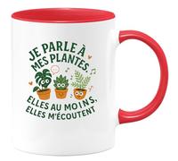 quotedazur - MugJe parle à mes plantes. Elles au moins, elles m'écoutent - Tasse Cadeau Humour Femme - Rouge/Céramique