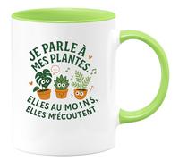 quotedazur - MugJe parle à mes plantes. Elles au moins, elles m'écoutent - Tasse Cadeau Humour Femme - Vert/Céramique