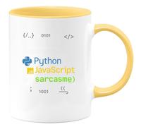 quotedazur - MugJe parle couramment Python, JavaScript et sarcasme - Tasse Cadeau Développeur informatique Homme - Jaune/Céramique